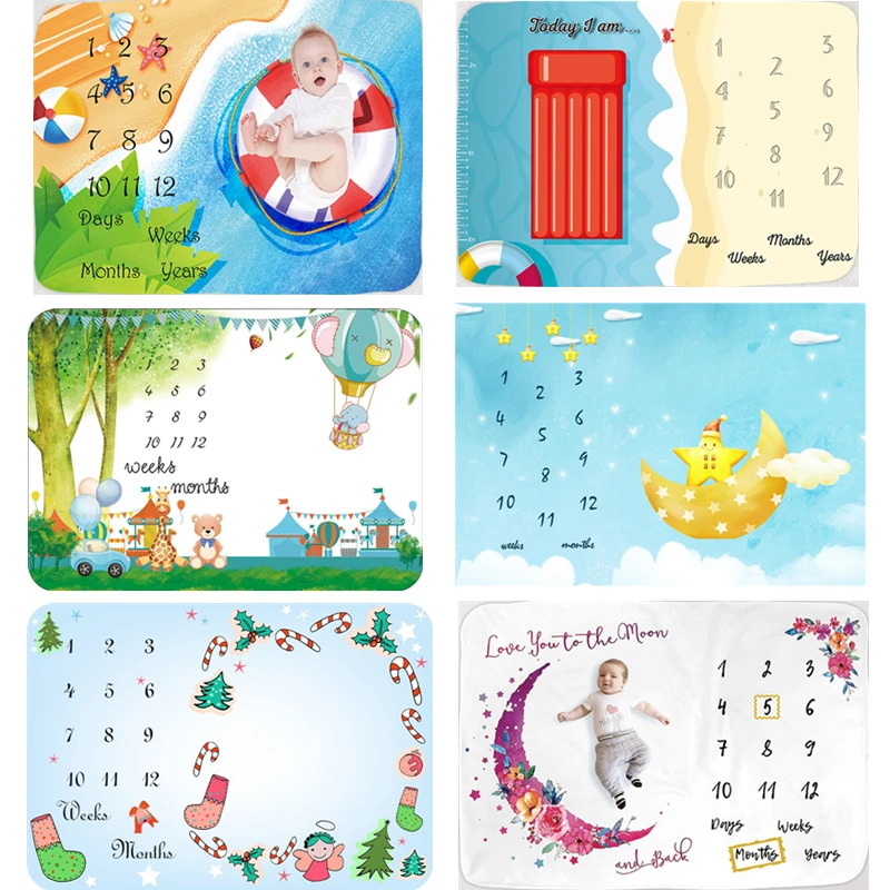 Accesorios de fotografía recién nacido 12 meses bebé hito manta mensual mantas de franela manta de fondo