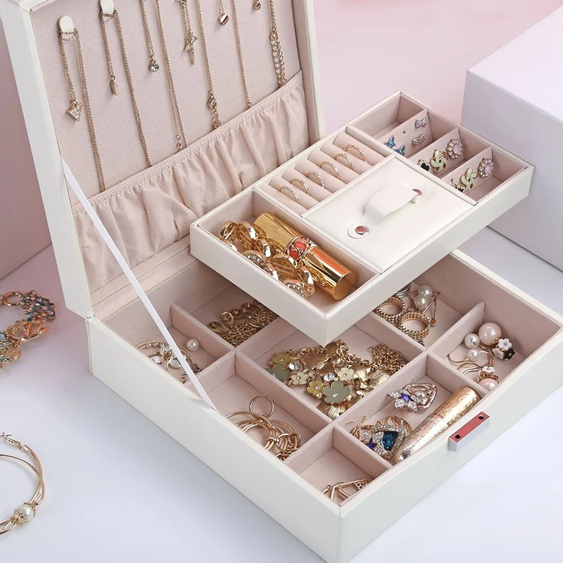Casegrace Lady Pu Leather Jewelry Box Storage Box Ring Display Case Portable Jewelry Organizer For Necklaces Jewelers Jewelry