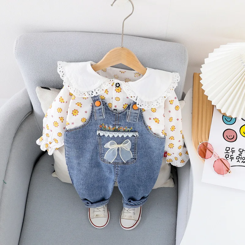 Conjunto De 2 Peças Para Meninas Com Estampa Floral Elegante E Vestido Rosa * - Conjunta * * Ruffle Smock & * A-Line Sem Alça * Re