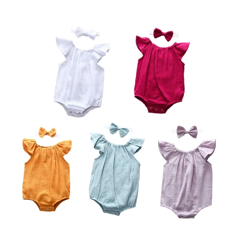 

2PCS Newborn Toddler Baby Girls Clothes Flower Romper Sleeveless Jumpsuit Outfits Headband Clothes A