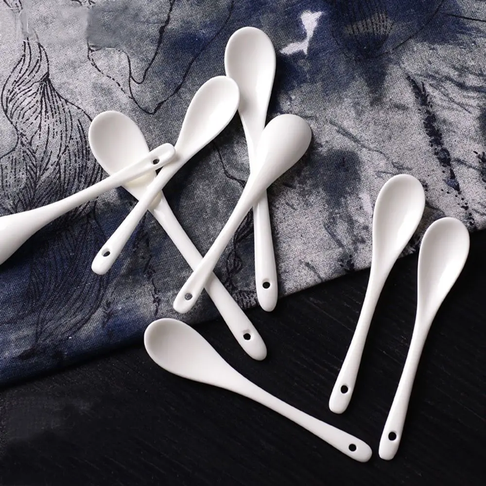 Minicucharas de porcelana blanca pura para café, té, azúcar, postre, helado, cuchara de hueso, cerámica, envío directo, 1 unidad