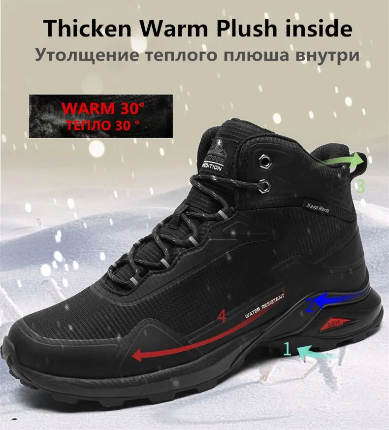 2020 New Men Winter Snow Boots Waterproof Leather Sneakers Warm Plush High Quality Outdoor Hiking Boots Work Shoes Big Size 47