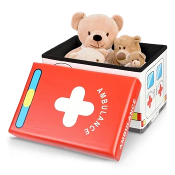 

【USA Warehouse】Ambulance Pattern Cute Foldable Children Kids Storage Stool Seat Toy Books Storage Box Bins Organizer