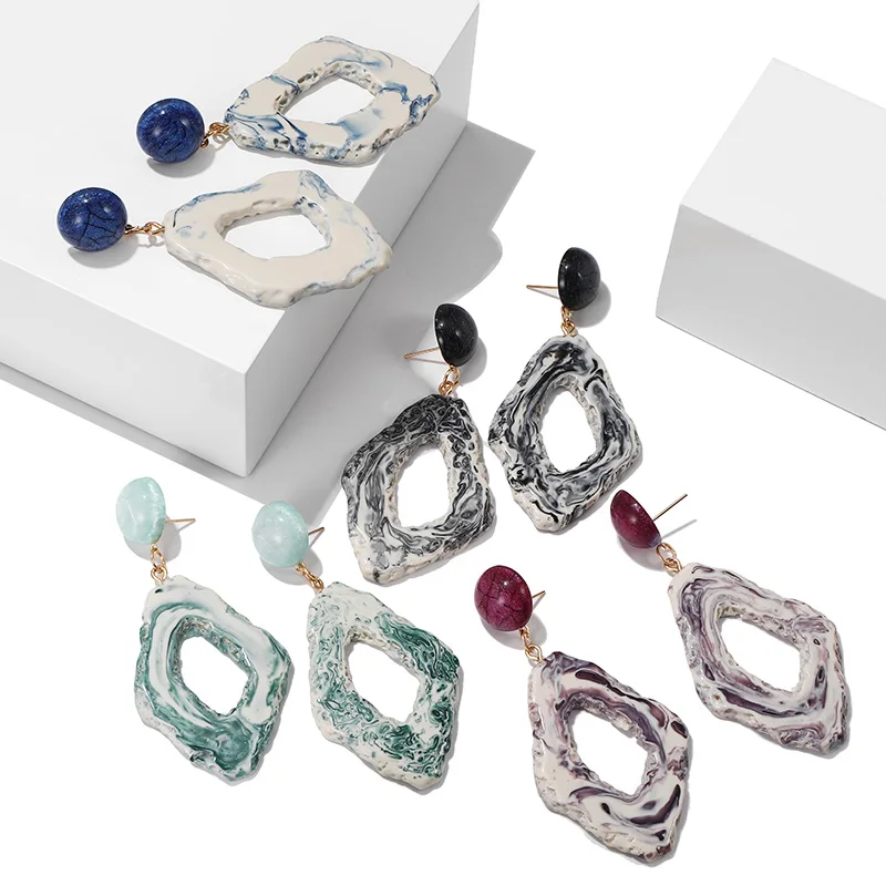

Creative Acrylic Resin Earrings Geometric Marble Pattern Drop Earring Temperament Trend Simple Brincos Oorbellen Wholesale Price