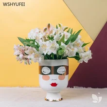 1 шт., креативная керамическая ваза для лица, цветочный горшок, цветочная композиция, для гостиной, простой домашний столик для отеля, мягкое украшение, мебель