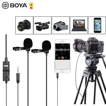 

BOYA BY-M1DM 4m Dual-Head Lavalier Lapel Clip-on Microphone with 1/8" Stereo Connector for DSLR Camera IOS Device live Interview