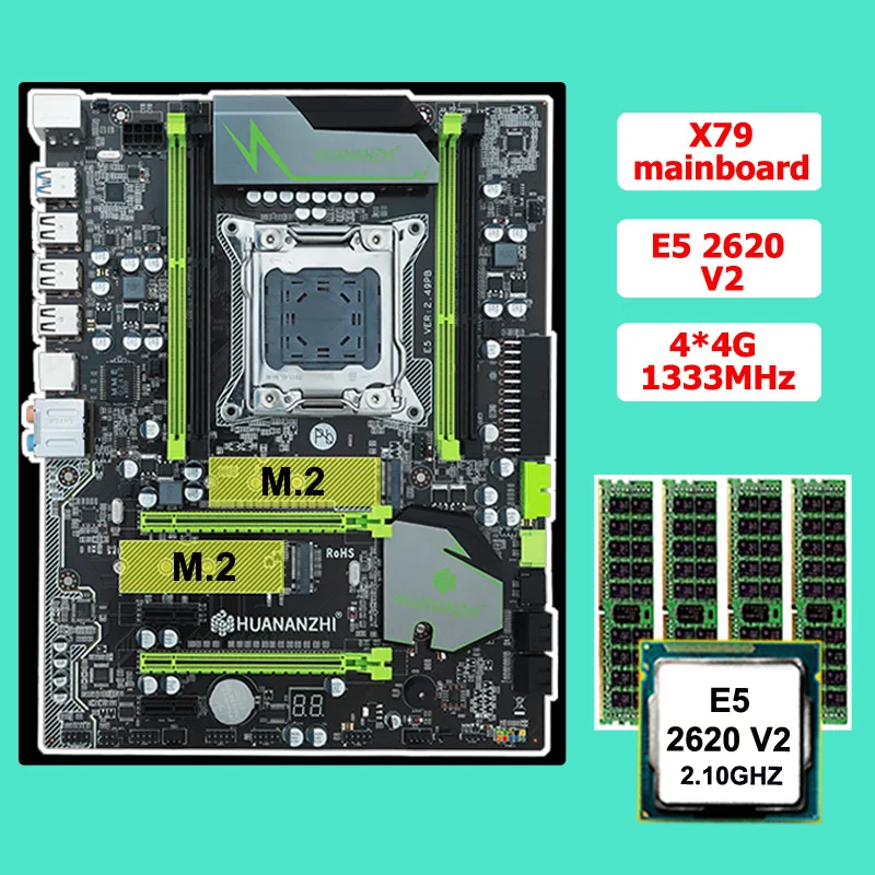 Best Price Discount motherboard CPU RAM set HUANAN ZHI X79 motherboard with M.2 CPU Xeon E5 2620 V2 RAM 16G(4*4G) ECC REG 2 years warranty