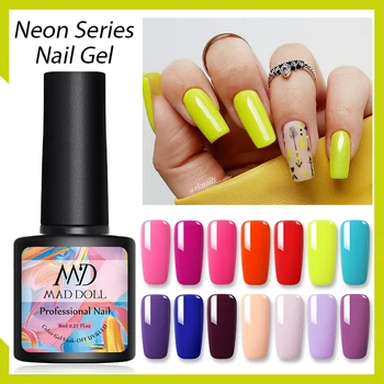 

8ml MAD DOLL Summer Neon Series Gel Polish Soak Off UV LED Gel Semi Permanent Nail Gel Varnishes Nail Art Top Coat Base Gel