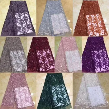 

Latest African Velvet Lace Fabric Embroidery Nigerian 3d Sequins Lace Fabric.High Quality French Tulle Lace Fabric For Women