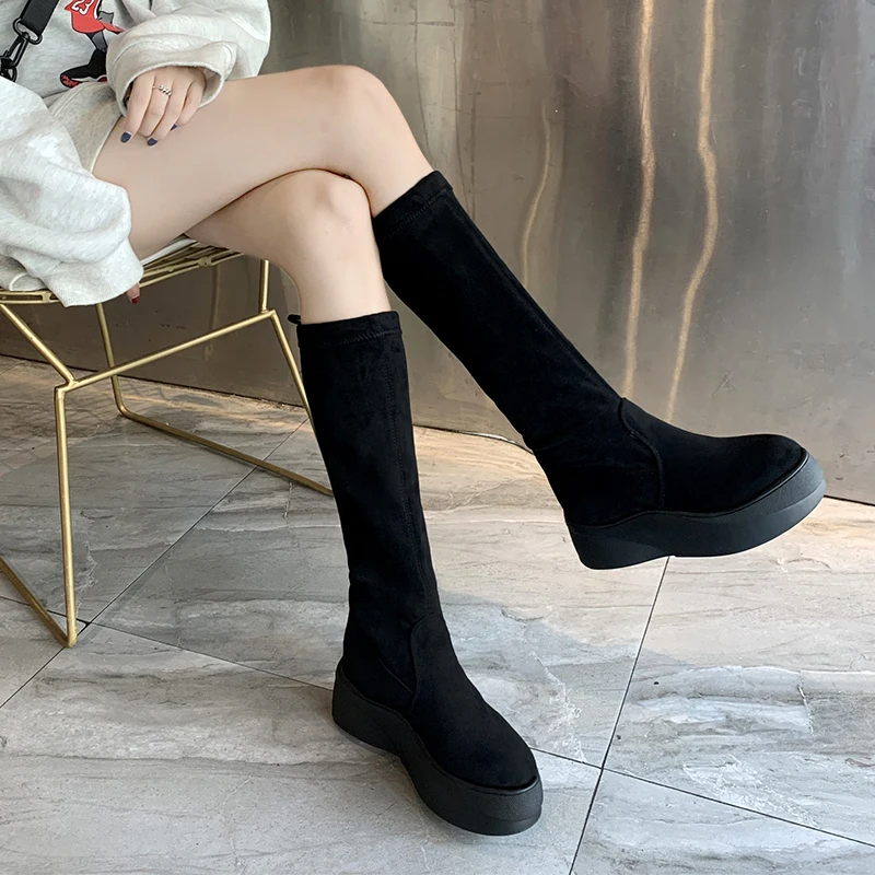 New Over The Knee High Boots Women 6 Cm Winter Slim Flat Platform Boots Ladies Waterproof Casual Women Shoes 3 Style