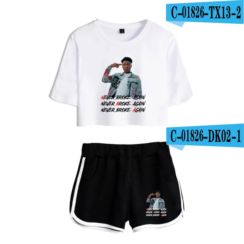 YoungBoy Never Broke/популярная одежда для певца Harajuku, модная футболка с короткими рукавами+ супер шорты, летние женские комплекты - Цвет: TX13DK02