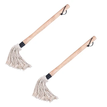 

TOP!-2 Pack BBQ Basting Mop Professional Barbecue Sauce Large Mop with Wood Handle Washable Cotton Head for Cooking Roasting Gri
