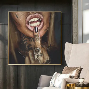 

WEIWEI ART Abstract Cool Tattoo Girl Pictures Sexy Women Graffiti Street Art Portrait Posters Canvas Painting For Living Room
