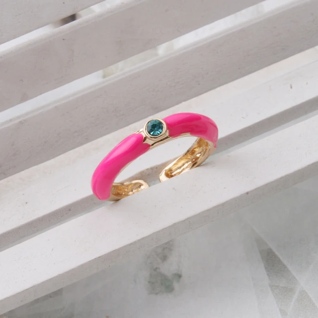 NeeFuWoFu Y2K Multicolor Enamel Dripping Oil Open Ring For Women, Adjustable  Gold Plated Chunky Finger Rings Party Jewelry Beige