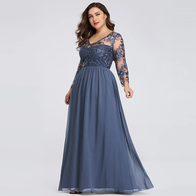 blue It's Yiya вечернее платье три четверти рукав халат De Soiree плюс размер женские вечерние платья Элегантный v-образный вырез Формальные платья C540 - Цвет: blue