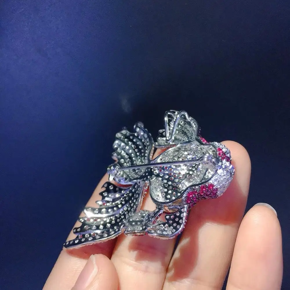 Women's 1pc 38x45mm golden plated Mixed Color Cz micro fish brooch