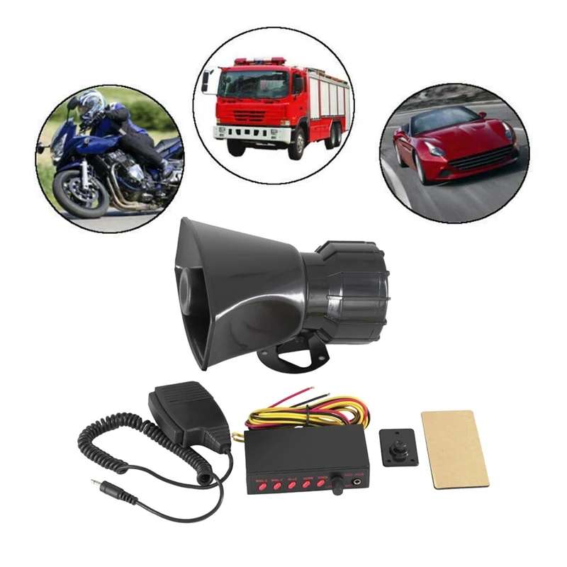 12V Police Siren Speaker 5 Tone Sound Volume Adjustment Vehicle Horn with Mic Loudspeaker Emergency Electronic PA System | Автомобили и