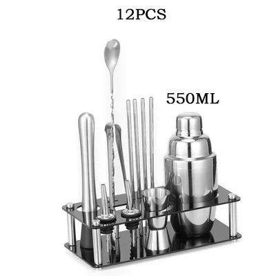 12 шт., 750 мл, шейкер для коктейлей из нержавеющей стали, смешанный напиток, бармен, Browser, набор, ледяные батончики, набор инструментов, набор с винной стойкой - Цвет: C2.550ML12PCS