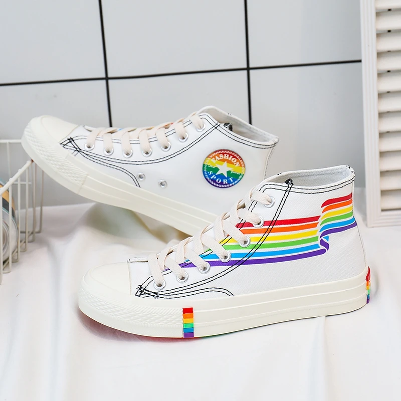 

Autumn New Women Vulcanized Shoes Student Rainbow Retro High-top Canvas Shoes Fashion Trend Comfortable Tenis Feminino W31-67