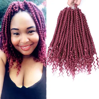 

Mtmei Hair Black Burgundy Ombre Braiding Hair 12" Curly Ends Spring Twist Crochet Hair Bouncy Short Passion Twist Crochet Braids