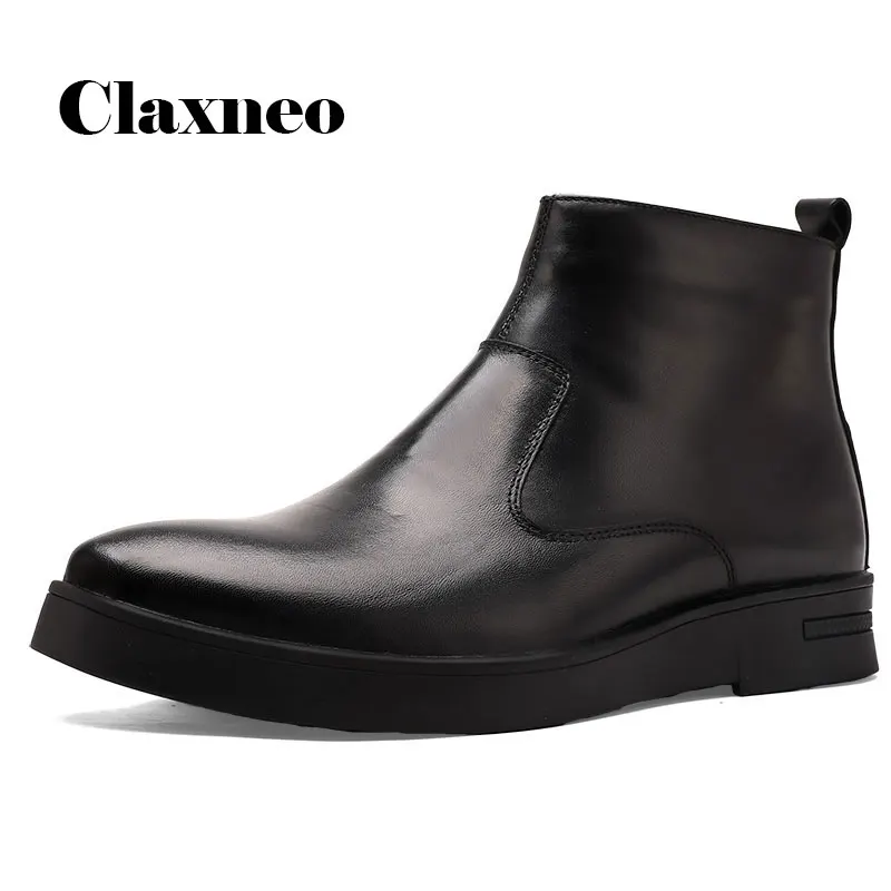 CLAXNEO/мужские кожаные модные сапоги на молнии; мужская кожаная обувь; модельные туфли из натуральной кожи; зимняя обувь; плюшевый мех; большие размеры