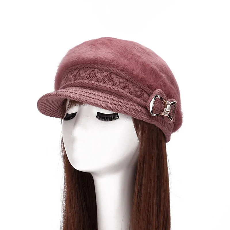 Зимняя теплая женская шапка s, винтажные береты, шерстяная шапка Gorras Femme, вязаные шапки с кристаллами и бантом, берет Boinas Mujer, Шерстяная Шапка-бини