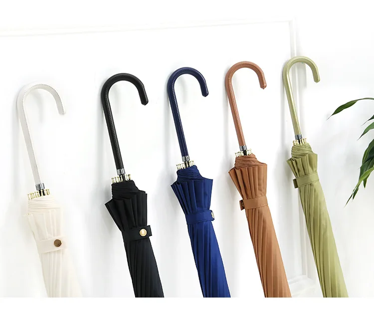 Creative Leather Handle Umbrella Japanese-style Hipster 16K Straight Umbrella Long Umbrella Simple Solid Color Retro Men And Wom
