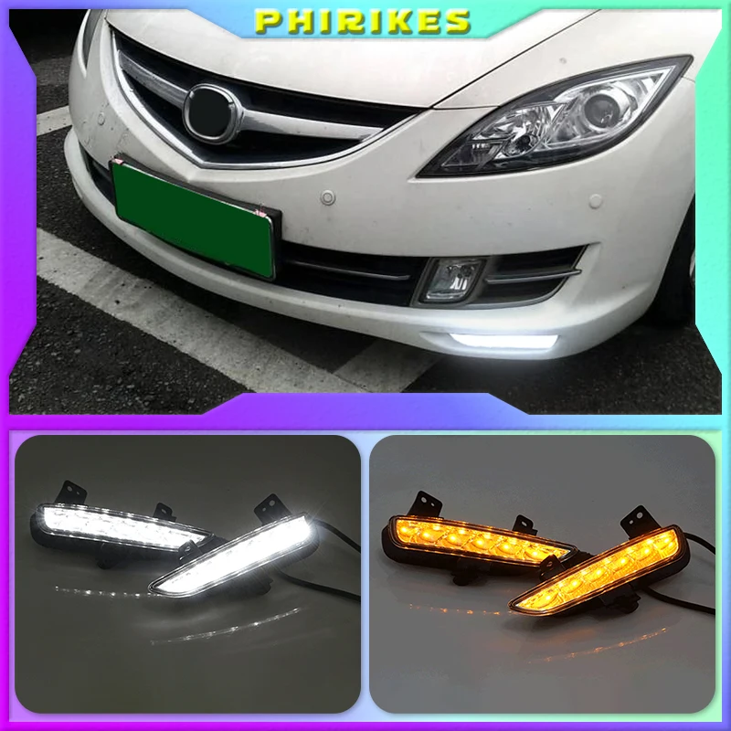 

2 шт. для Mazda 6 Mazda6 GH Ruiyi 2009 2010 2011 2012 передний бампер светодиодный ные Противотуманные фары Дневные ходосветильник огни DRL лампа