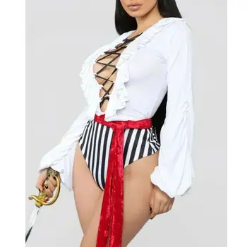 

Ladies Women Sexy Pirate Halloween Party Fancy Dress Bodysuit Costume Cosplay