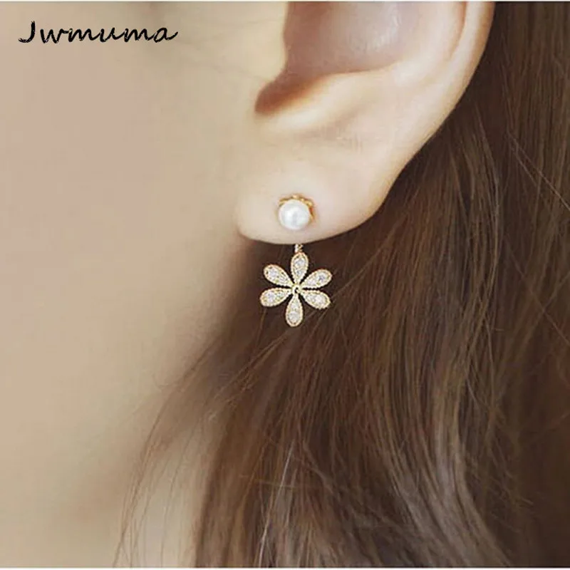 New Popular Pearl Inlaid Earrings silver color five-leaf Flower Wearing Women's Metal Alloy Jewelry Party gift | Украшения и