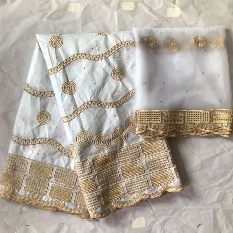 Высокое качество 5 ярдов Базен Riche дизайн Африканский Базен кружевная ткань+ 2 ярдов сетка тюль кружево с бисером KY102502