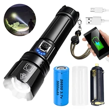 

26650 Strong Light Flashlight with Zoom with Charging Cable with Transparent Conversion Sleeve with AAA Battery Holder