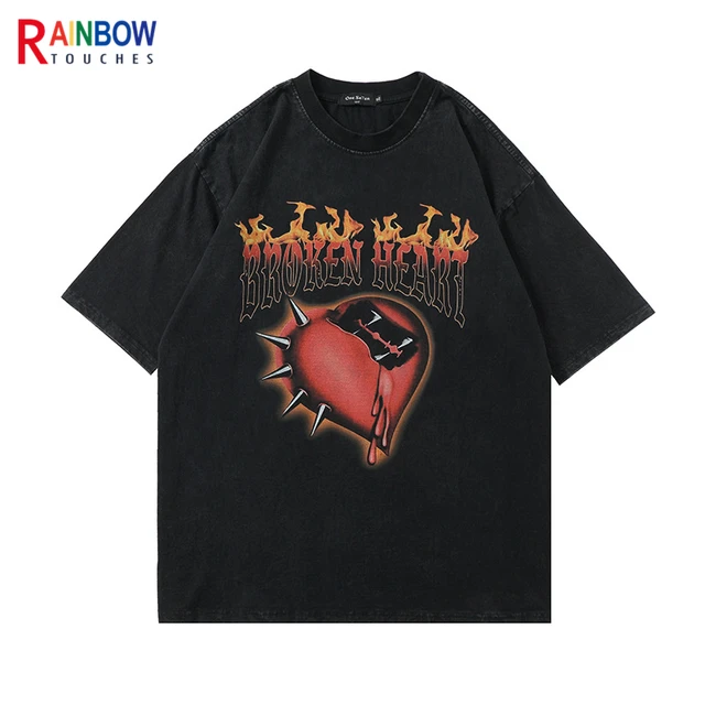 Rainbowtouches Oversized T shirt Hip Hop Unisex T Shirt Wash Half Sleeve Men Women s Print