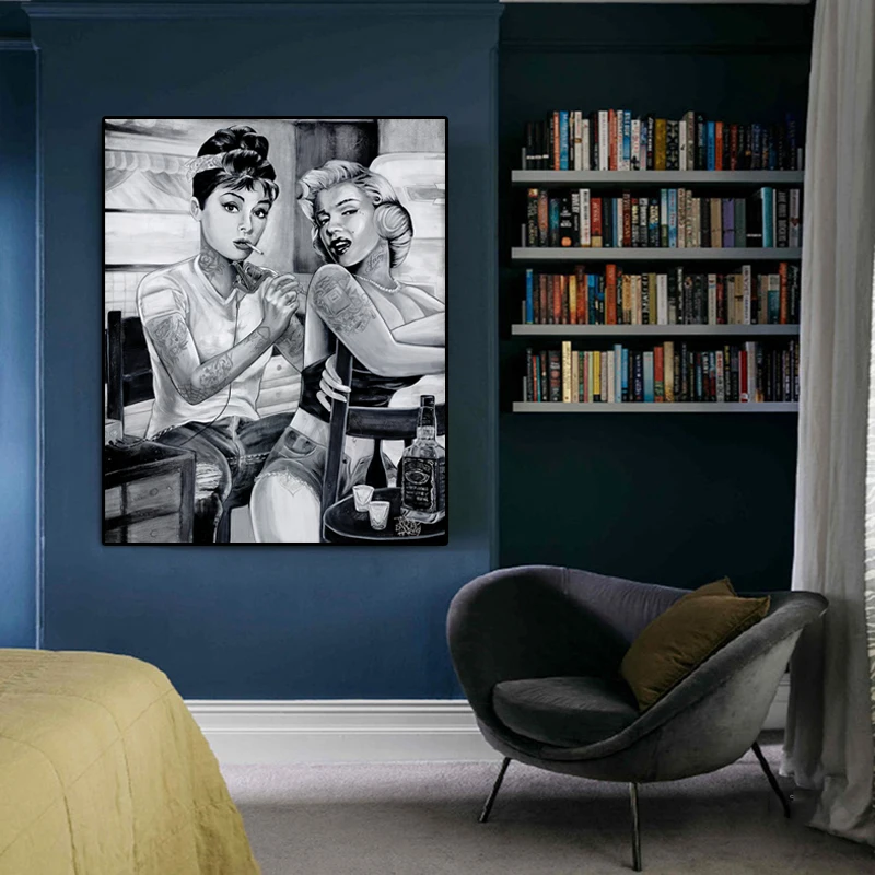 Портретный плакат, Картина на холсте, Мэрилин Монро, Одри Хепберн, абстрактная татуировка, курительные женские настенные картины для гостиной, Quadro