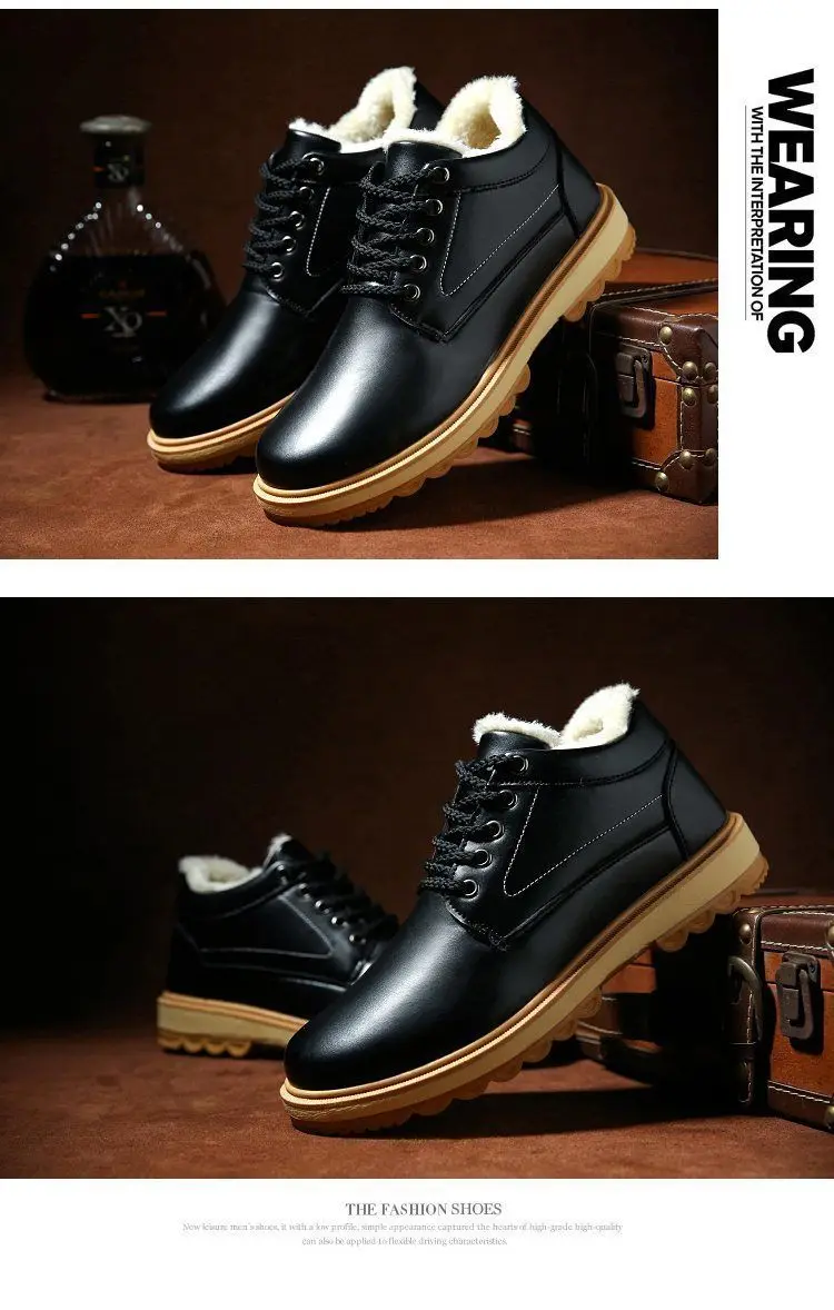 Winter Leather Men's Boots Thick Leather Warm Ankle Boots Work 2021 New Men's Shoes Waterproof Snow Boots Extra Large