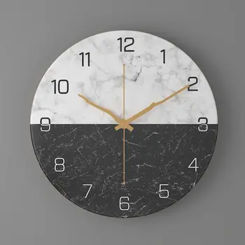 

Nordic Fashion Marble Textured Metal Living Room Round Wall Clock Simple Creative Clock