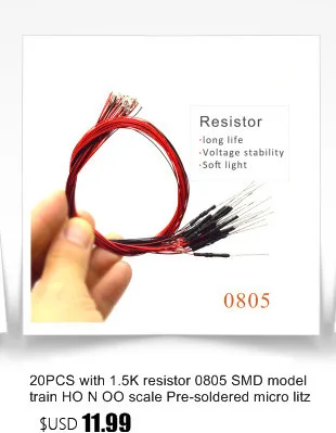 20 шт с 1,5 K резистором 0402 SMD модель поезда HO N OO шкала предварительно припаянный micro litz проводной светодиодный провод