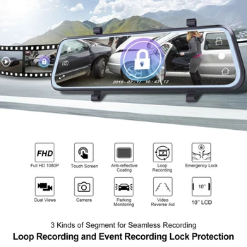 

10 HD Car DVR Mirror Monitor Dash Cam Recorder With Rear View Touch Screen