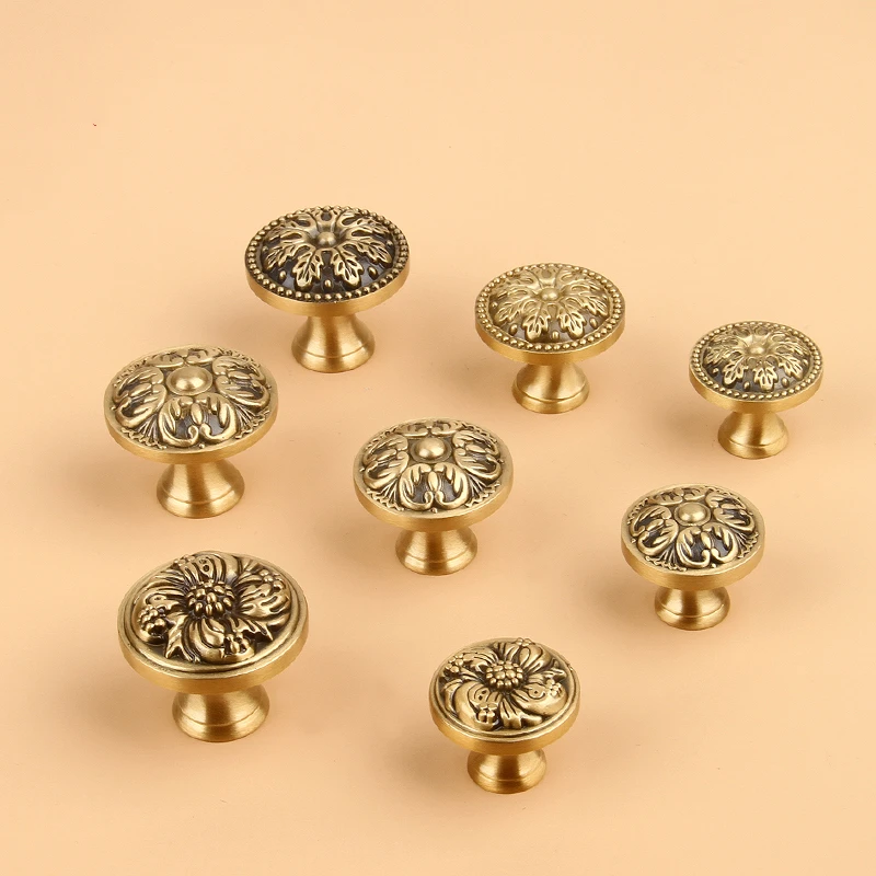 Pure copper solid knob drawer cabinet door new Chinese round brass single hole American furniture handle Home hardware | Обустройство