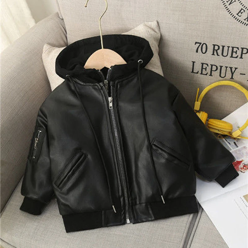 Fashion Autumn And Winter Child Coat Waterproof Baby Boys Leather Jackets Warm thick Hooded Children's Clothing TZ29