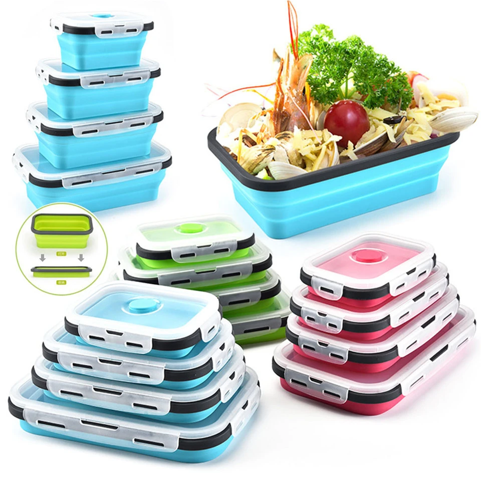 Силиконовый складной Ланч бокс Bento Складной Портативный посуда пищевой
