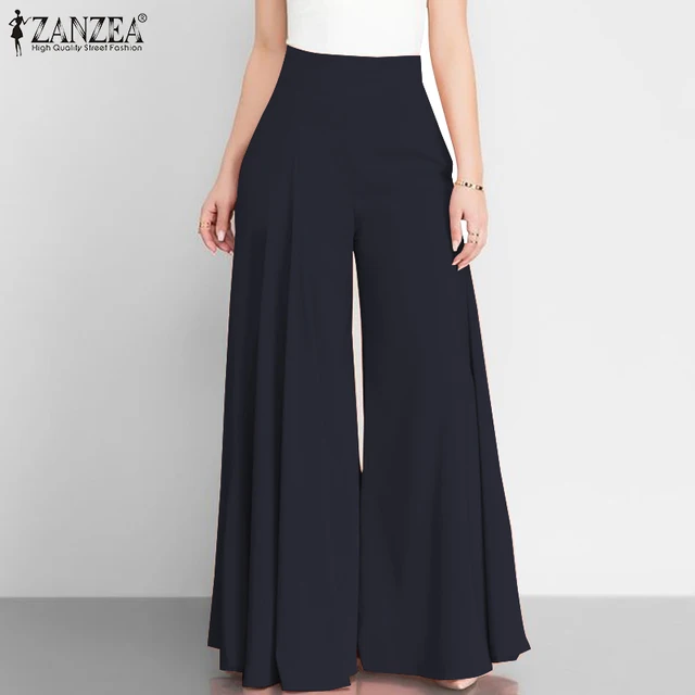 2022 Spring Vintage Flare Trousers  Casual Solid Zipper Pantalon ZANZEA Women Elegant High Waist Wide Leg Pants Female Palazzo 2