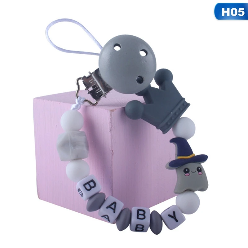 Cute Animal Charms Silicone Baby Pacifier Clip BABY Letters Pacifier Chain for Baby Soother Chew Toy Towels Anti-Lost Clips - Цвет: H05