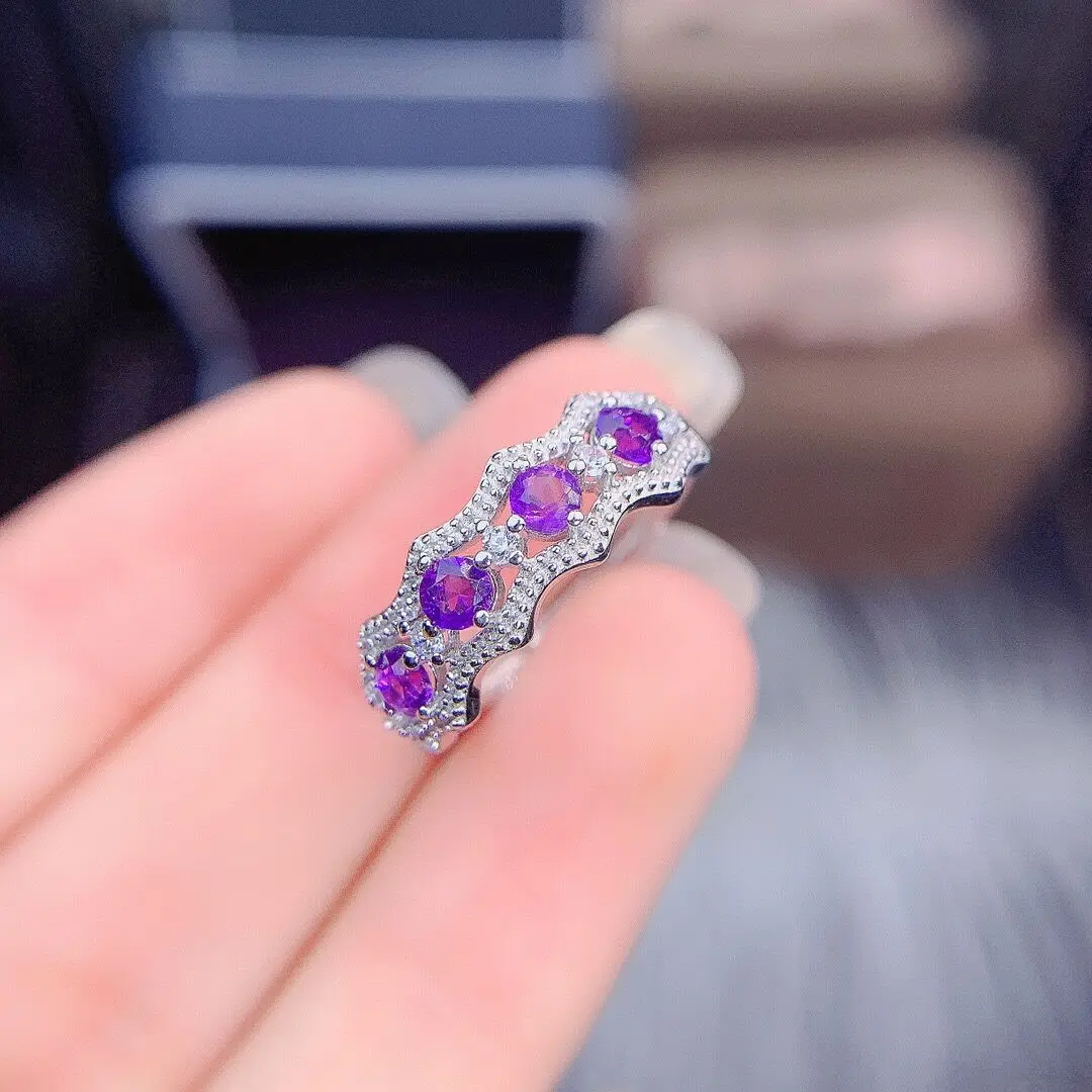 

Natural Amethyst Ring Plaza Asch Luxury Fashion New Women's Jewelry S925 Sterling Silver Plated 18K Gold Engagement