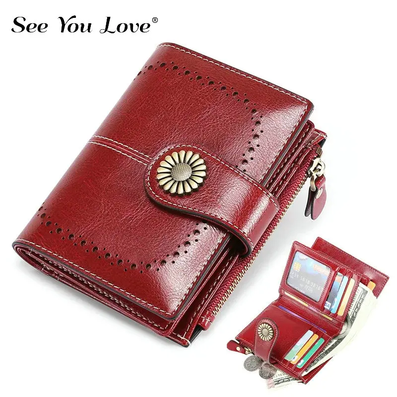 

Small Vintage Female Purses Women Wallets New Luxury Short Genuine Leather Clutch Zipper Retro Purse Woman Wallet Card Holder