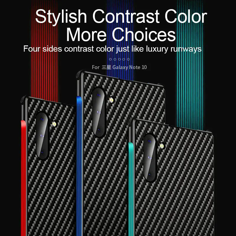 

Carbon Fiber Case For Samsung Galaxy Note 10 PLUS Aluminum Metal Bumper For Galaxy Note 9 Note9 Note8 Shockproof Metallic Cover