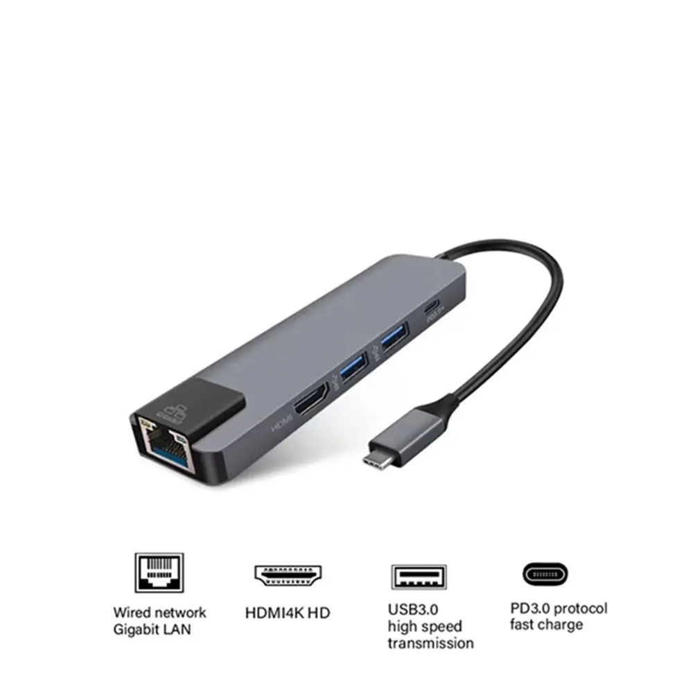 5 в 1 Многофункциональный usb type C концентратор Hdmi 4K USB C концентратор к Gigabit Ethernet Rj45 Lan адаптер 3 USB-C зарядное устройство