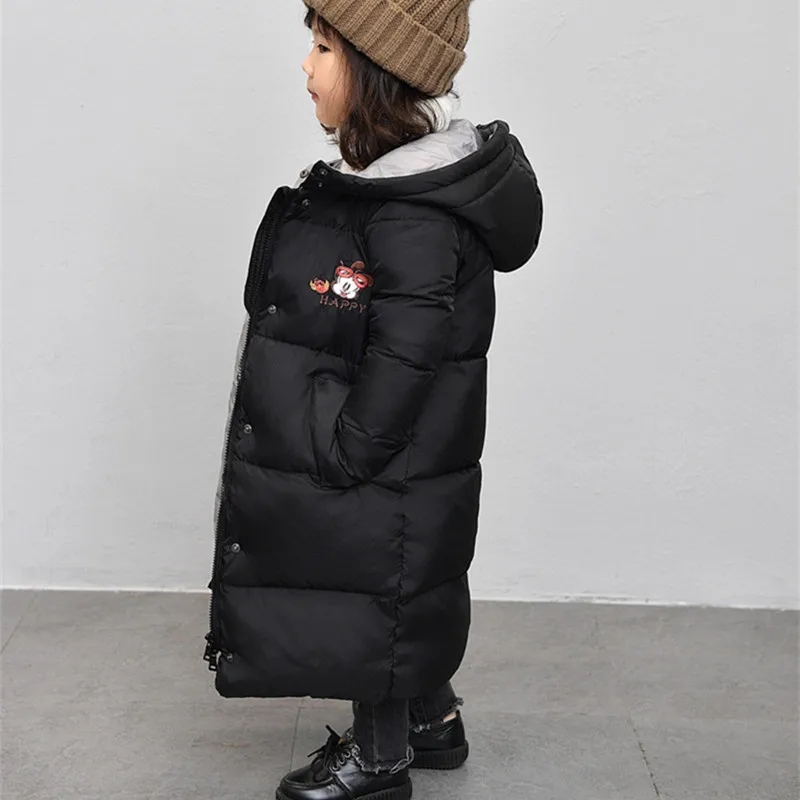 Winter Jackets 2-8 years Child Girls Boys Hooded Zipper White Duck Down Long Outwears Winter Warm Long Jackets - Цвет: Черный