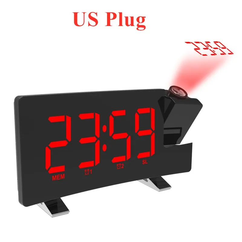 FM радио проекционный будильник 8 дюймов светодиодный экран Поддержка двойные сигналы функция повтора сигнала с usb зарядным портом EU/US Plug - Цвет: Red-US Plug