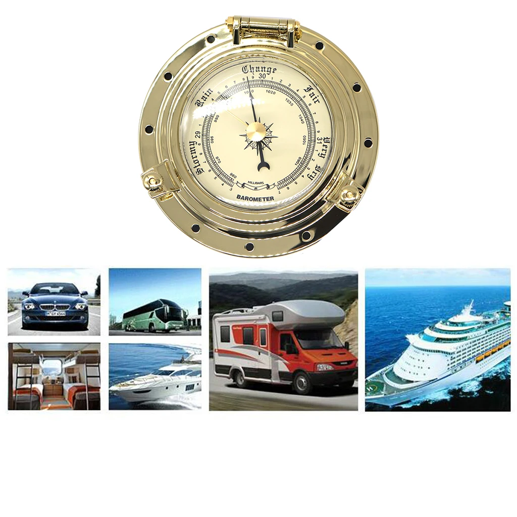 

Nautical Ships Dial Barometer Weather Instrument Thermometer for Navigation, Indoor/Outdoor, Retro Style